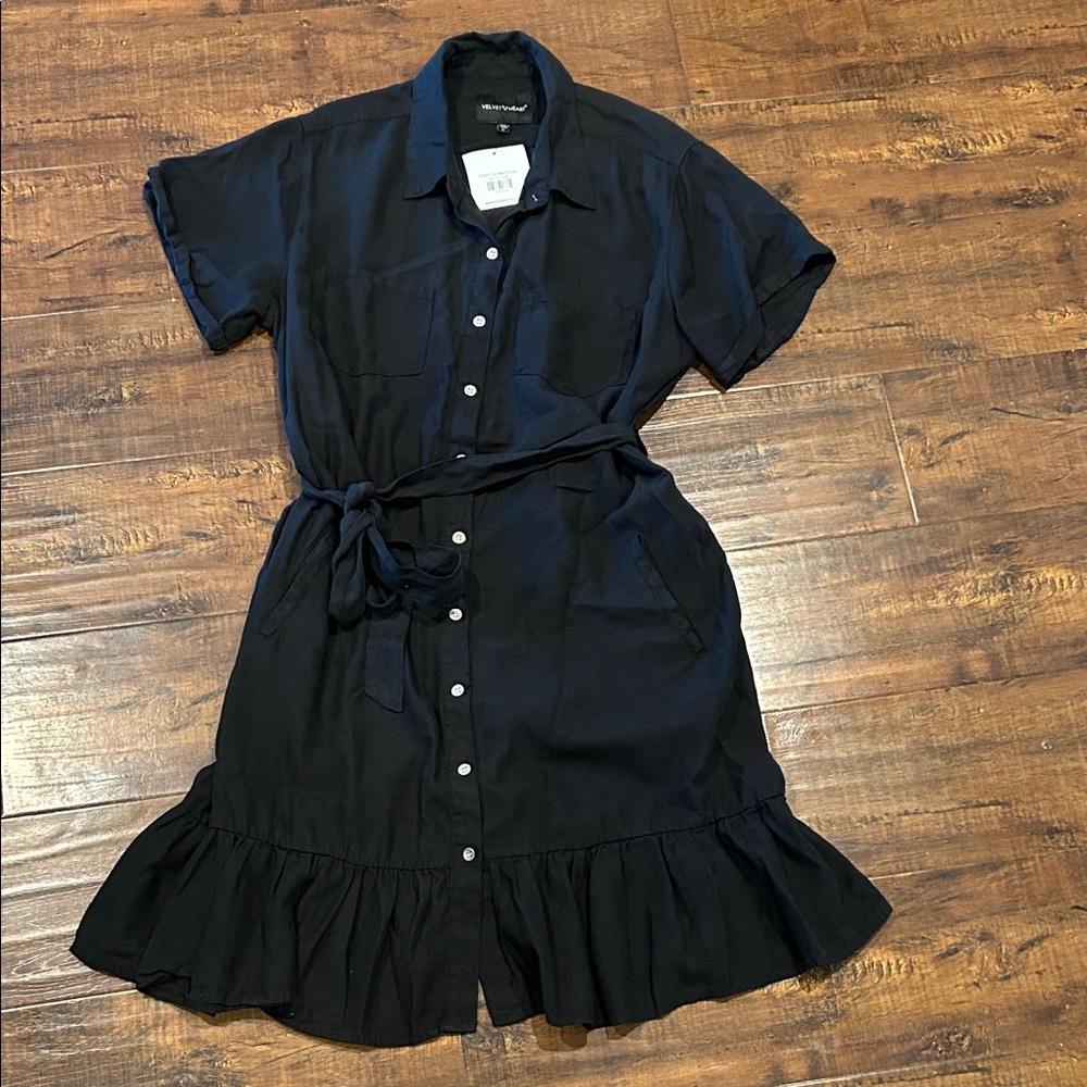 Velvet Heart Black Button-Up Mini Dress